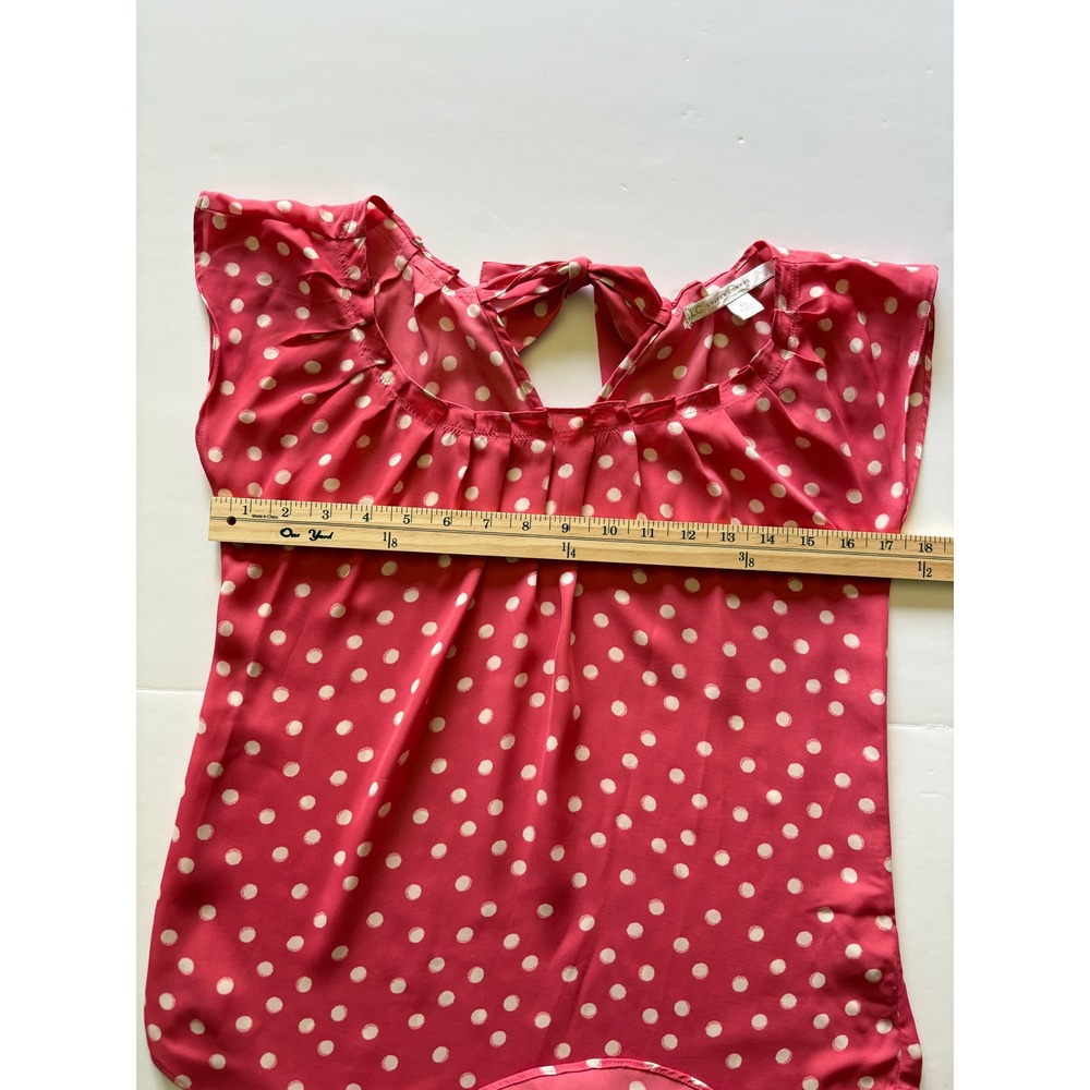 Pink Polka Dot Cap Sleeve Tie Back Blouse Top XS Barbie Work Wear Office Wear - Picture 4 of 9